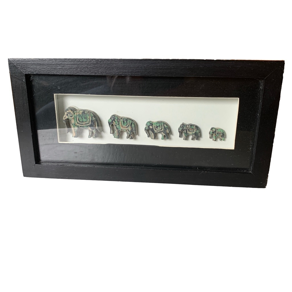 Unbranded Elephant Figurines in Black shadow box Frame